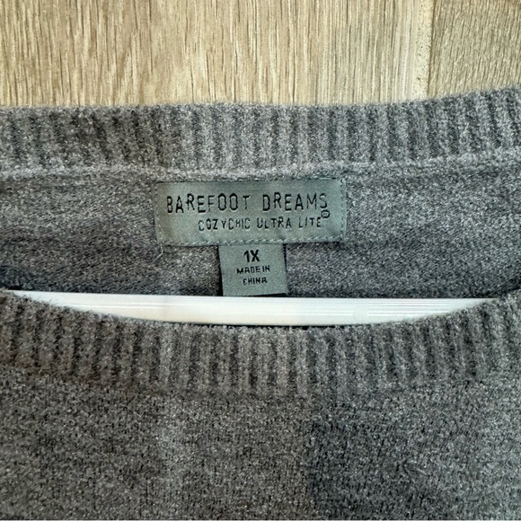 $128 Grey Barefoot Dreams Crewneck Pullover Cozychic Ultra Lite - Picture 3 of 4
